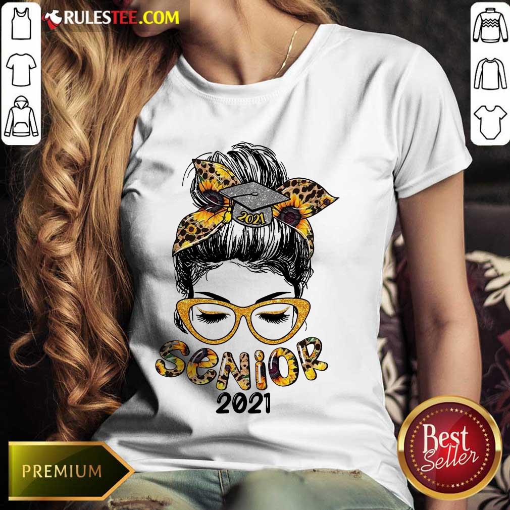 Pretty Sunflower Senior 2021 Girl Bun Hair Glasses Shirt - Image 4