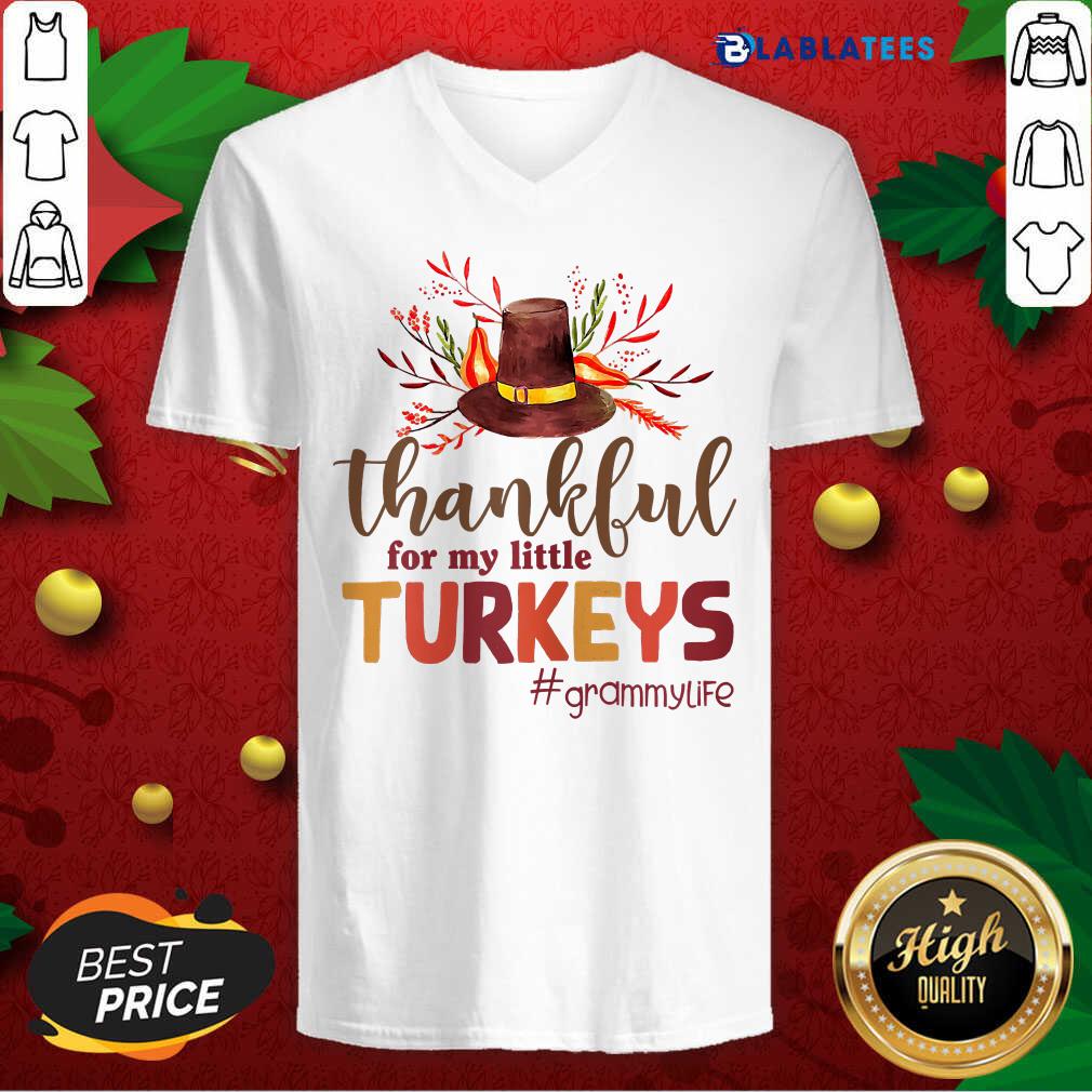 Pretty Thankful For My Little Turkeys Grammy Life Thanksgiving Shirt - Image 3