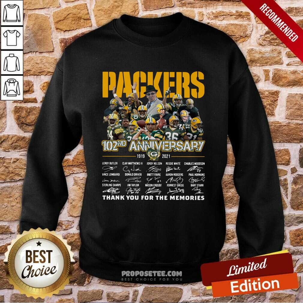 Pretty The Green Bay Packers 102nd Anniversary 1919 2021 Signatures Thank You For The Memories Shirt - Image 3