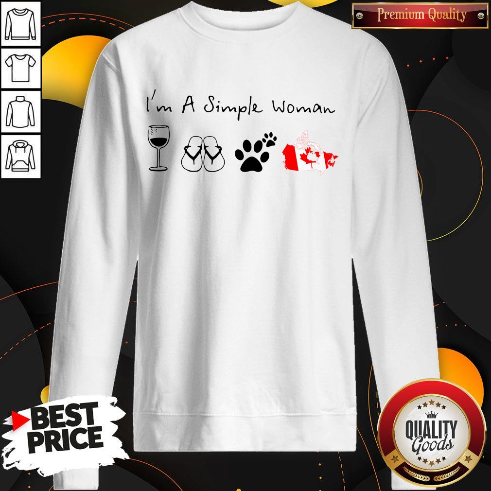 Prettyt I'm A Simple Woman Wine Flip Flop Dog Paw And Canada Flag Shirt - Image 4