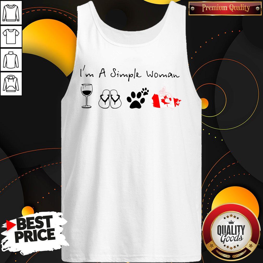 Prettyt I'm A Simple Woman Wine Flip Flop Dog Paw And Canada Flag Shirt - Image 3