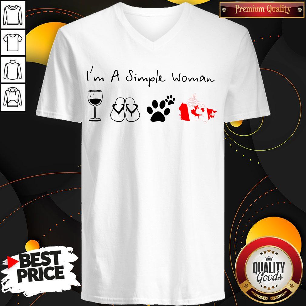 Prettyt I'm A Simple Woman Wine Flip Flop Dog Paw And Canada Flag Shirt - Image 2