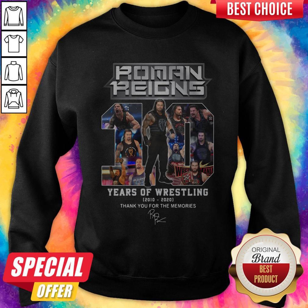 Pro Roman Reigns 10 Years Of Wrestling 2010 2020 Smoke Thank You For The Memories Signature Black Shirt - Image 4