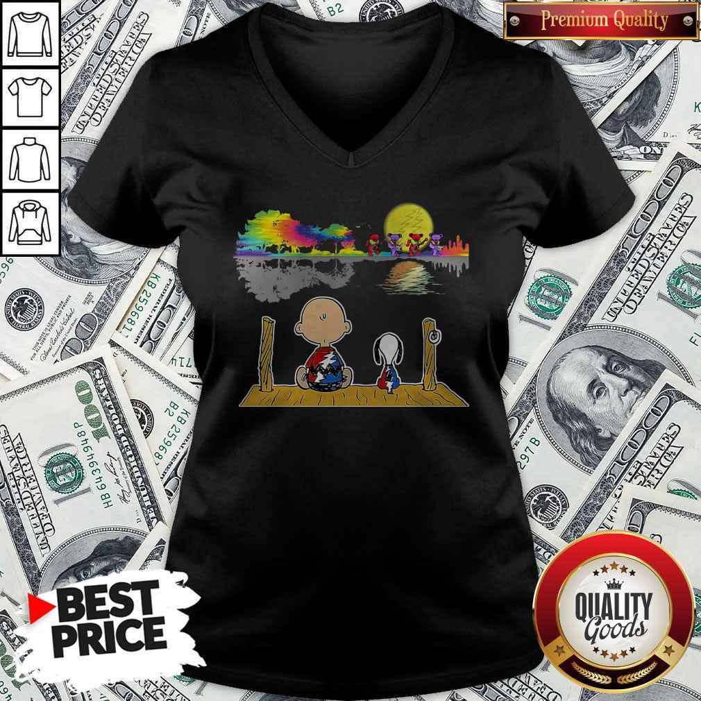 Pro Snoopy And Charlie Brown Hippie Bear Guitar Dance Shirt - Image 2