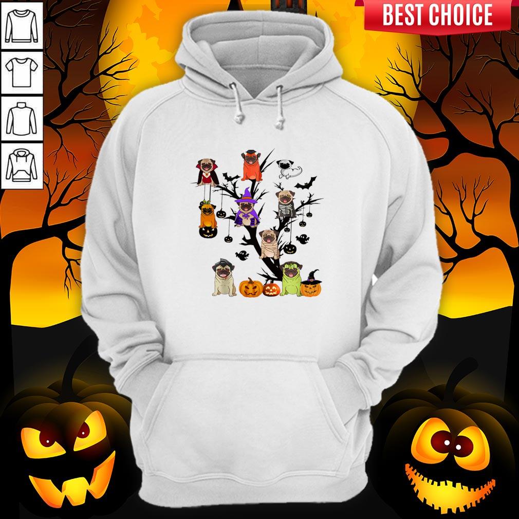 Pug Dog Halloween Tree Shirt - Image 2