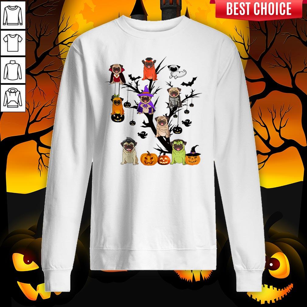 Pug Dog Halloween Tree Shirt - Image 5