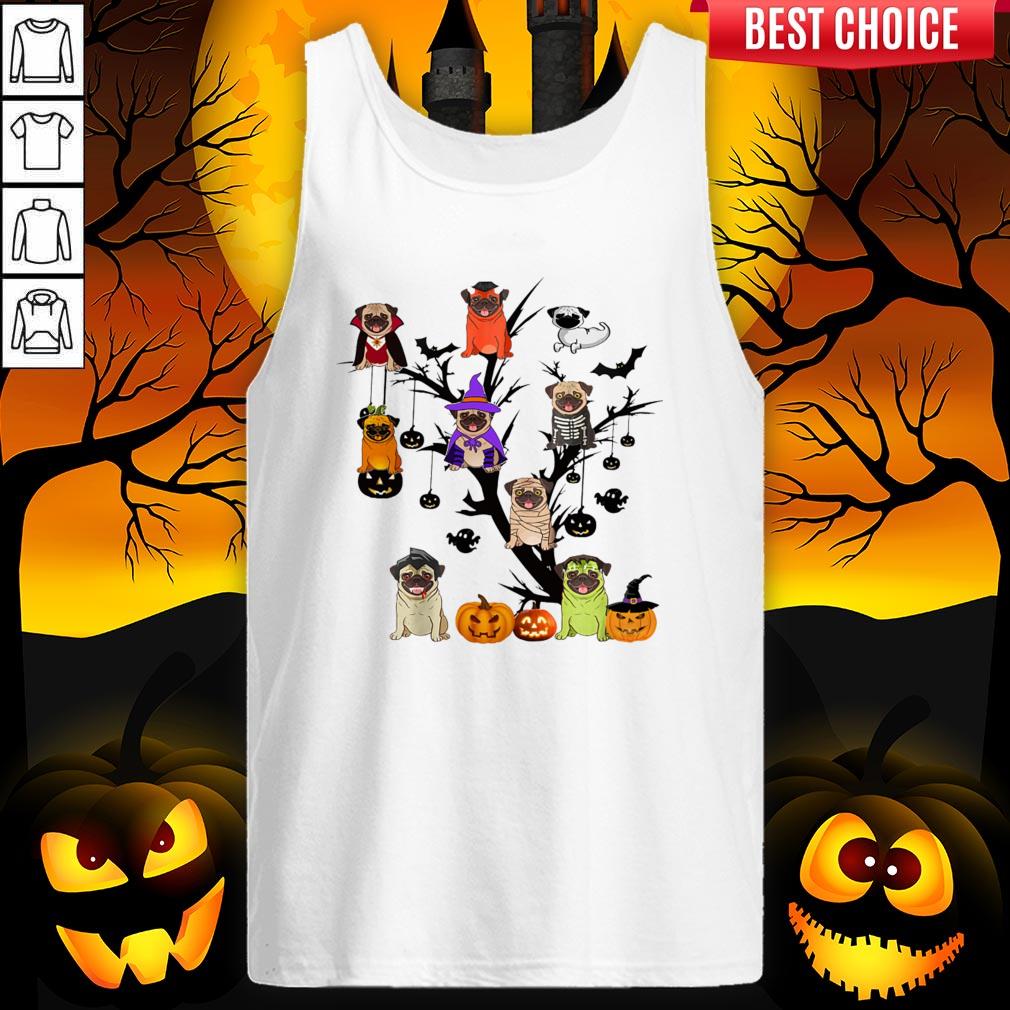 Pug Dog Halloween Tree Shirt - Image 4