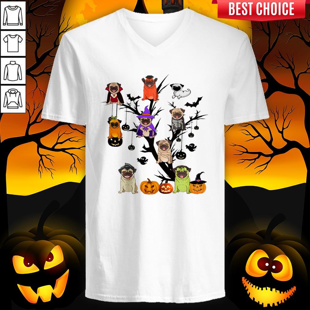 Pug Dog Halloween Tree Shirt - Image 3