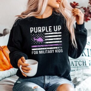 Alternative view of Purple Up Military Kids Military Child Retro American Flag Shirt