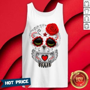 Alternative view of Red Rose Sugar Skull Owl Day Of The Dead Dia De Muertos Shirt