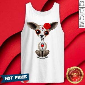 Alternative view of Red Sugar Skull Chihuahua Day Of Dead Dia De Muertos Shirt