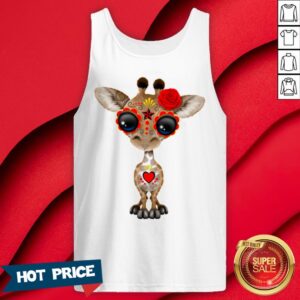 Alternative view of Red Sugar Skull Giraffe Day Of The Dead Muertos Shirt