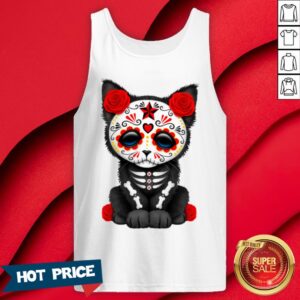 Alternative view of Red Sugar Skull Kitten Day Of Dead Dia De Muertos Shirt