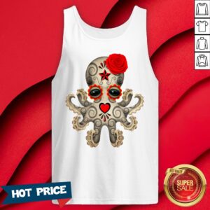 Alternative view of Red Sugar Skull Octopus Day Of The Dead Dia De Muertos Shirt