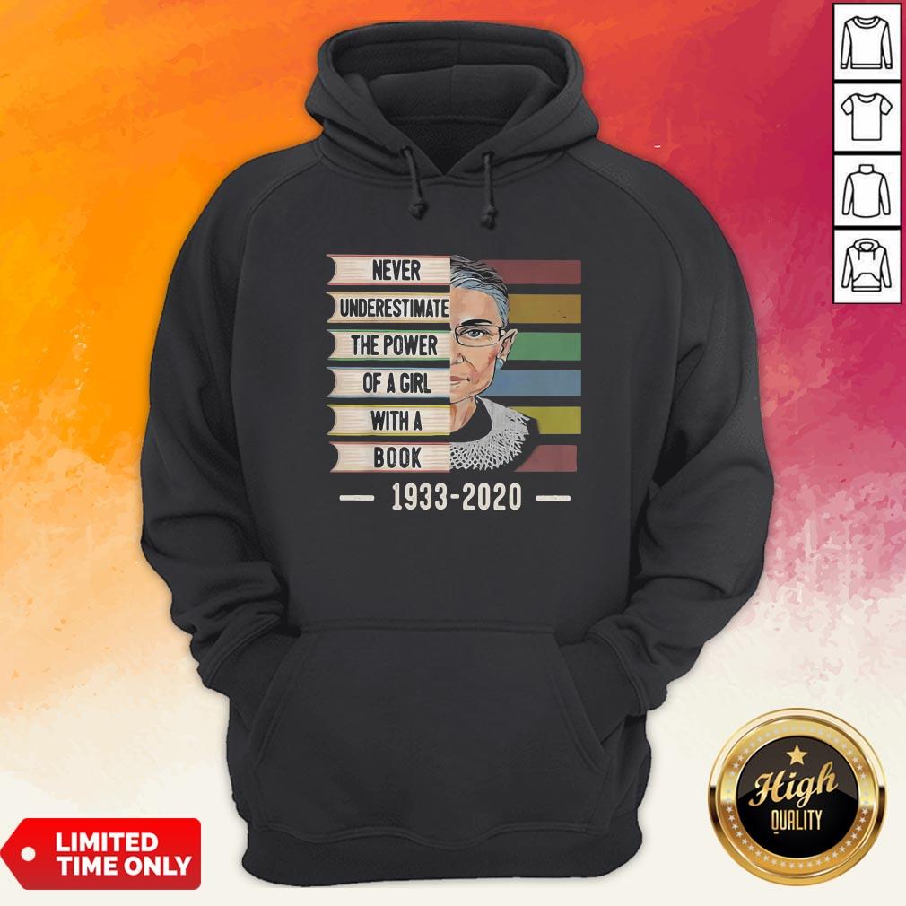 Ruth Bader Ginsburg Never Underestimate The Power Of A Girl With A Book 1933-2020 Vintage Retro Shirt - Image 3