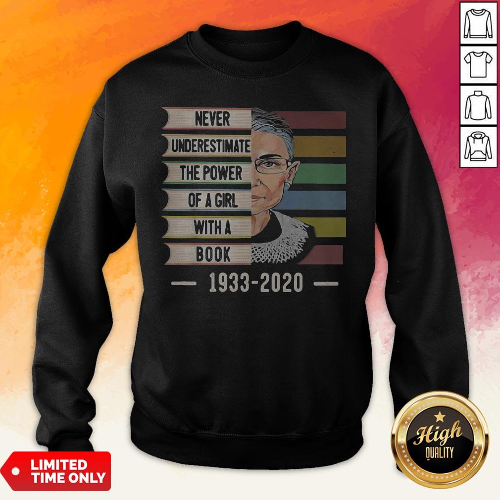 Ruth Bader Ginsburg Never Underestimate The Power Of A Girl With A Book 1933-2020 Vintage Retro Shirt - Image 2