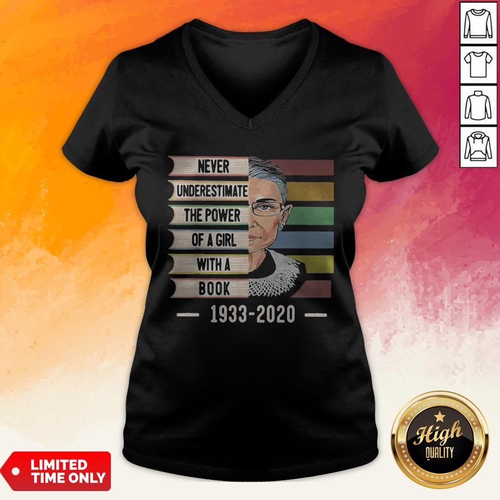 Ruth Bader Ginsburg Never Underestimate The Power Of A Girl With A Book 1933-2020 Vintage Retro Shirt - Image 4