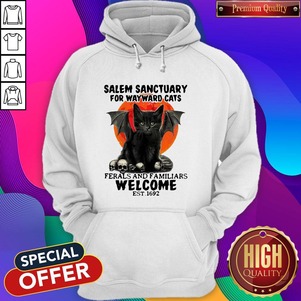 Salem Sanctuary For Wayward Cats Ferals And Familiars Welcome Est 1692 Blood Moon Shirt - Image 3