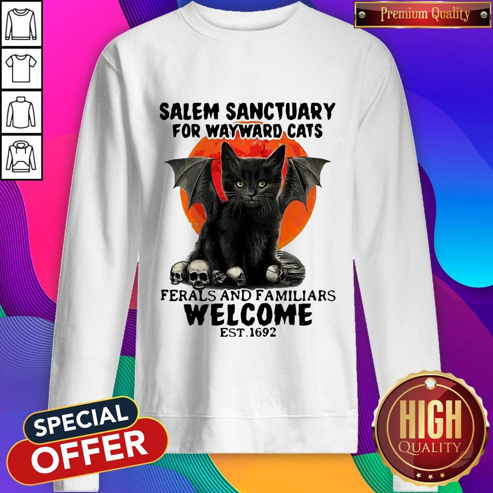 Salem Sanctuary For Wayward Cats Ferals And Familiars Welcome Est 1692 Blood Moon Shirt - Image 5