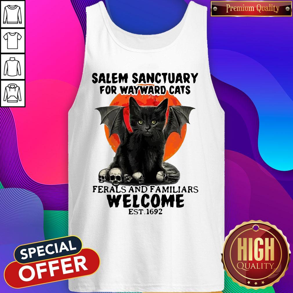 Salem Sanctuary For Wayward Cats Ferals And Familiars Welcome Est 1692 Blood Moon Shirt - Image 2