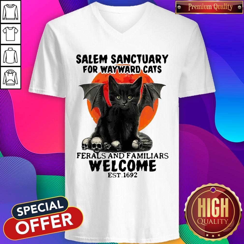 Salem Sanctuary For Wayward Cats Ferals And Familiars Welcome Est 1692 Blood Moon Shirt - Image 4