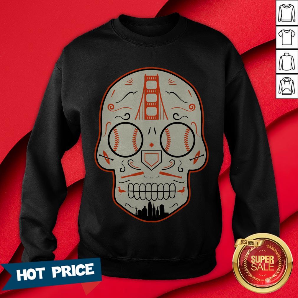 San Francisco Baseball Sugar Skull Day Of The Dead T-Shirt - Image 4