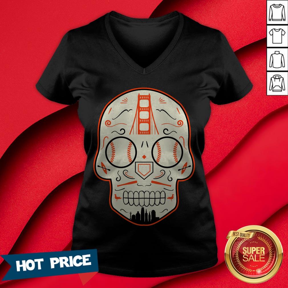 San Francisco Baseball Sugar Skull Day Of The Dead T-Shirt - Image 3