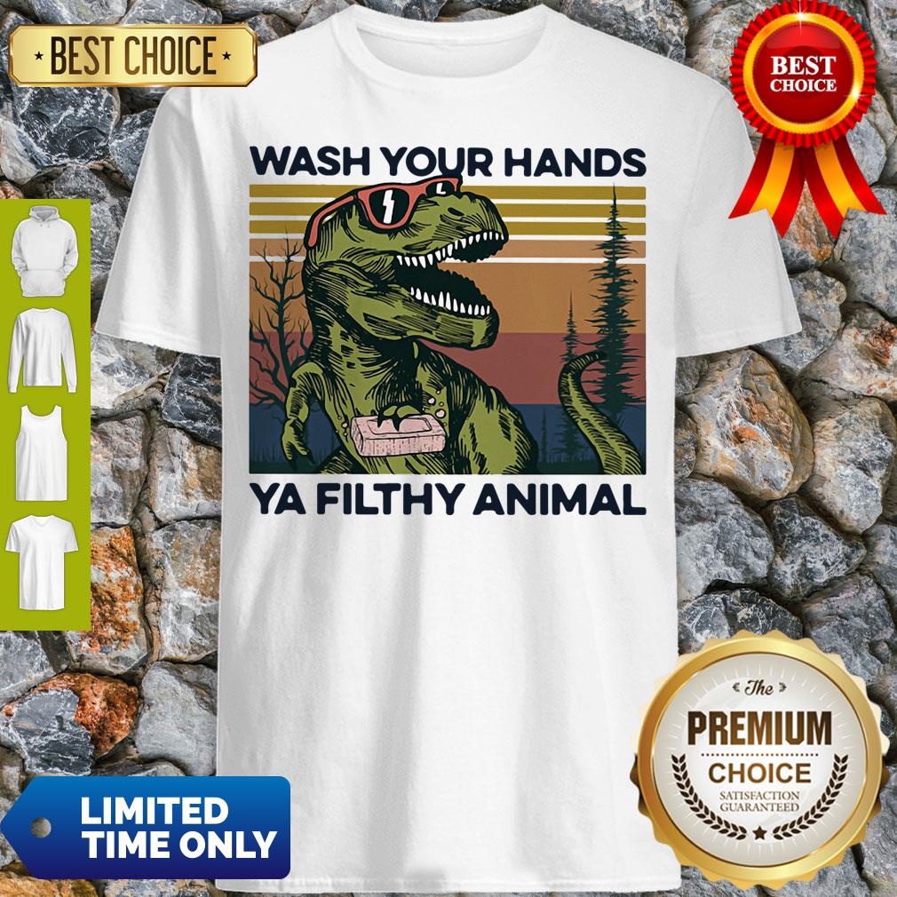 Top Dinosaur Wash Your Hands Ya Filthy Animal Vintage Shirt