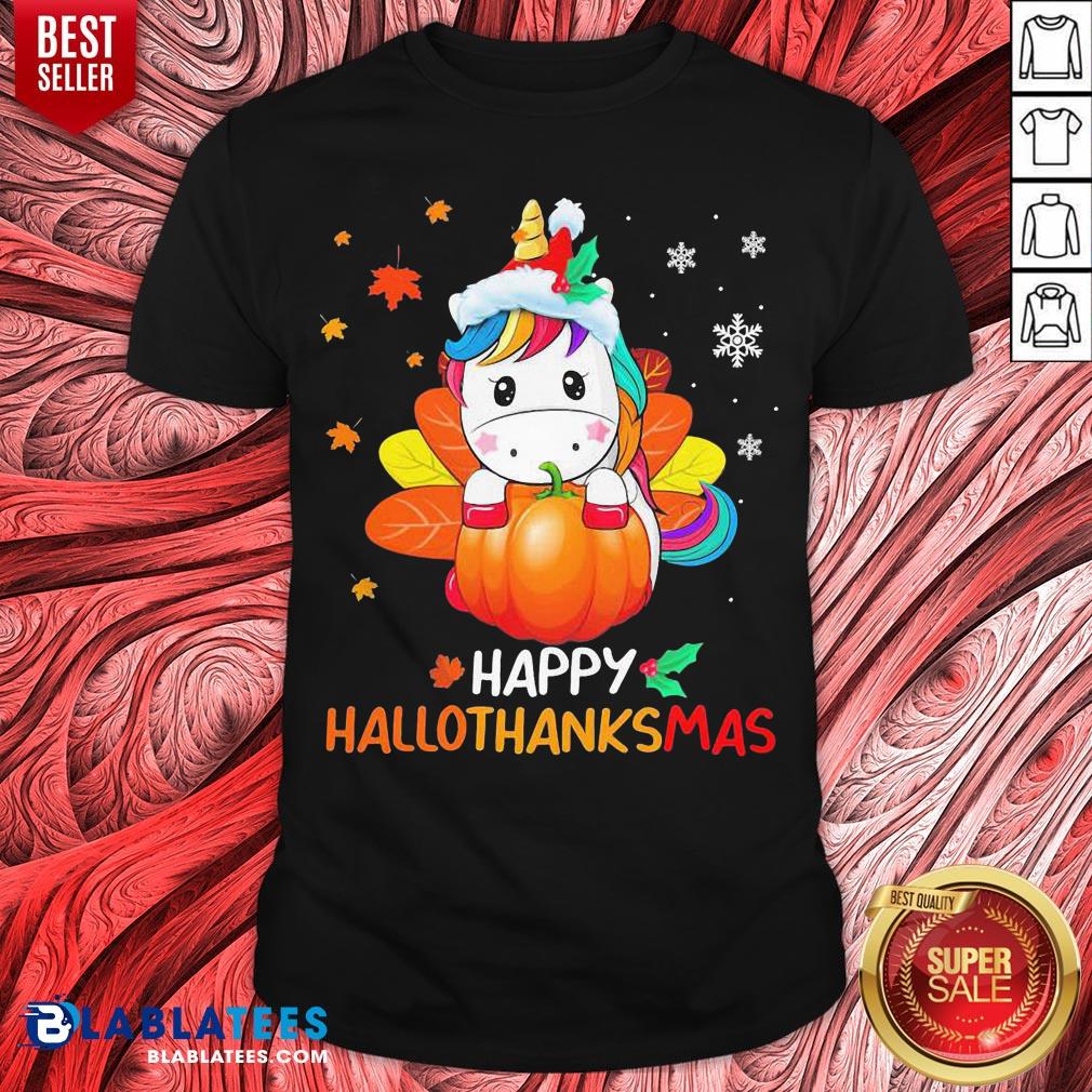 Cute Unicorn Happy Hallothanksmas Halloween Christmas Shirt