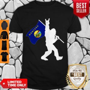 Pretty Bigfoot Middle Finger Montana State Flag Shirt