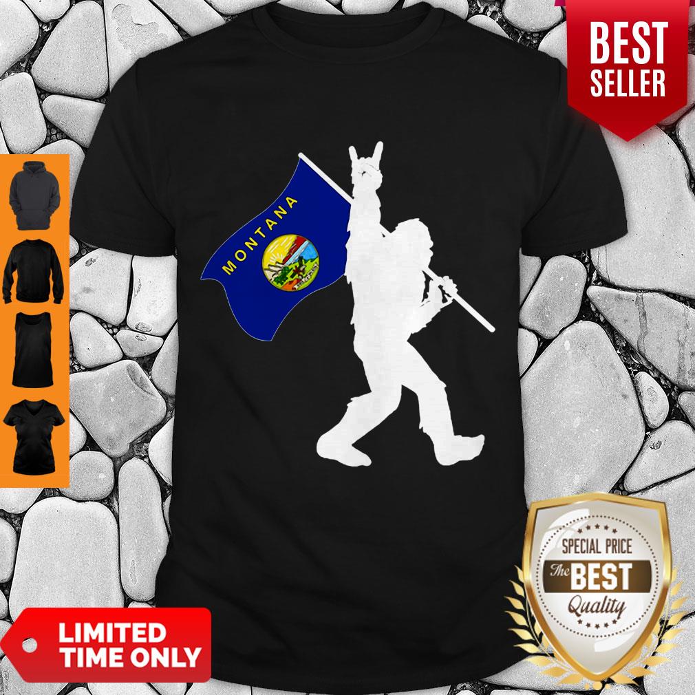 Pretty Bigfoot Middle Finger Montana State Flag Shirt