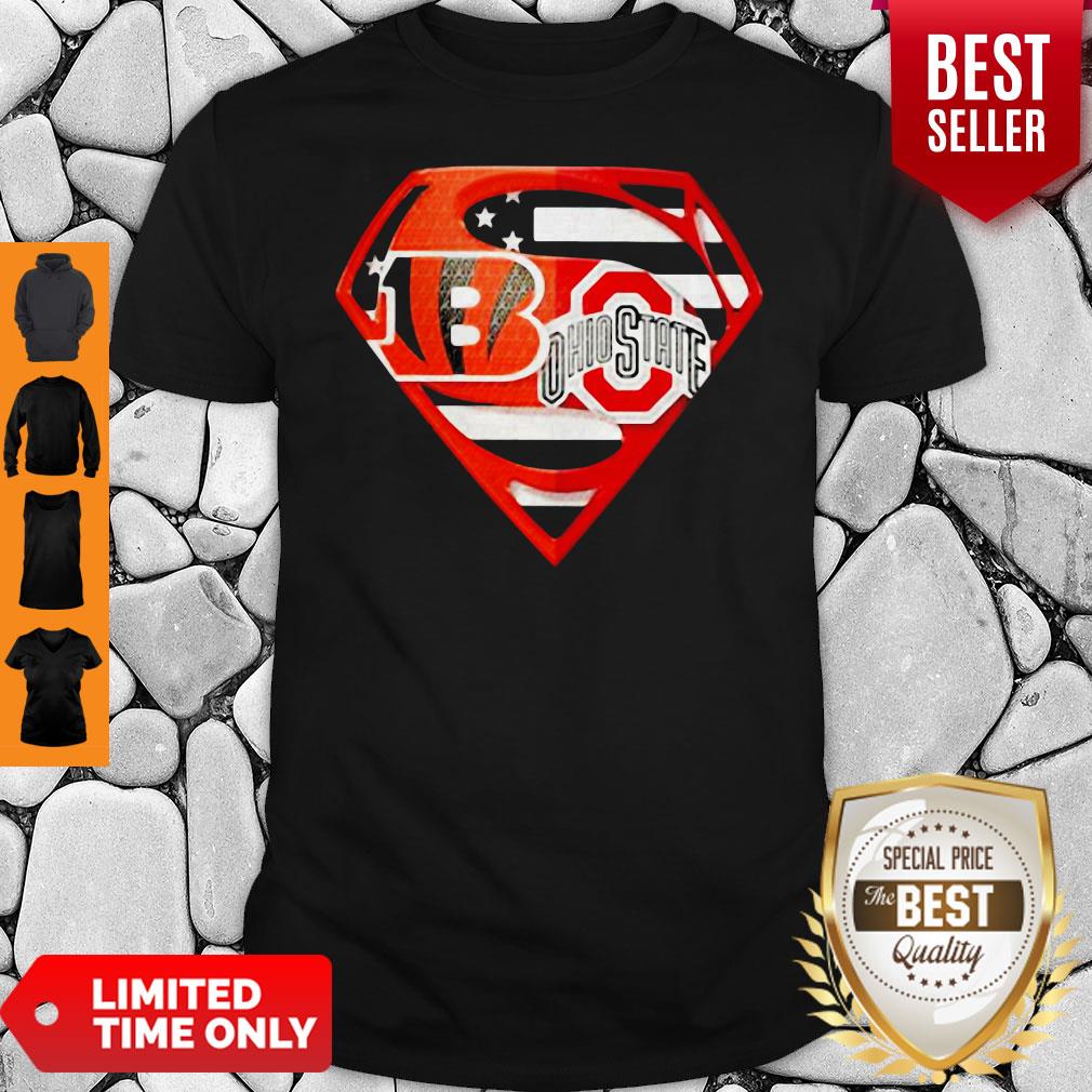 Superhero Cincinnati Bengals And Ohio State Buckeyes Diamond American Flag Independence Day Shirt