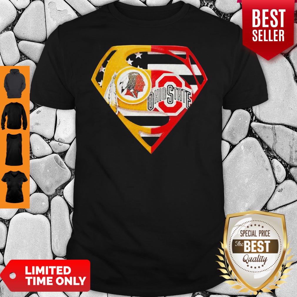 Superhero Washington Redskins And Ohio State Buckeyes Diamond American Flag Shirt