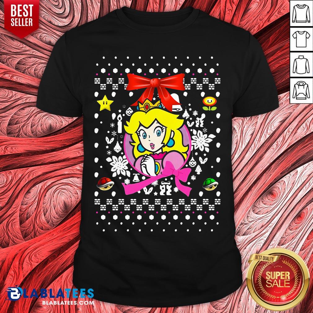 Lovely Junior's Nintendo Ugly Christmas Peach Wreath Shirt