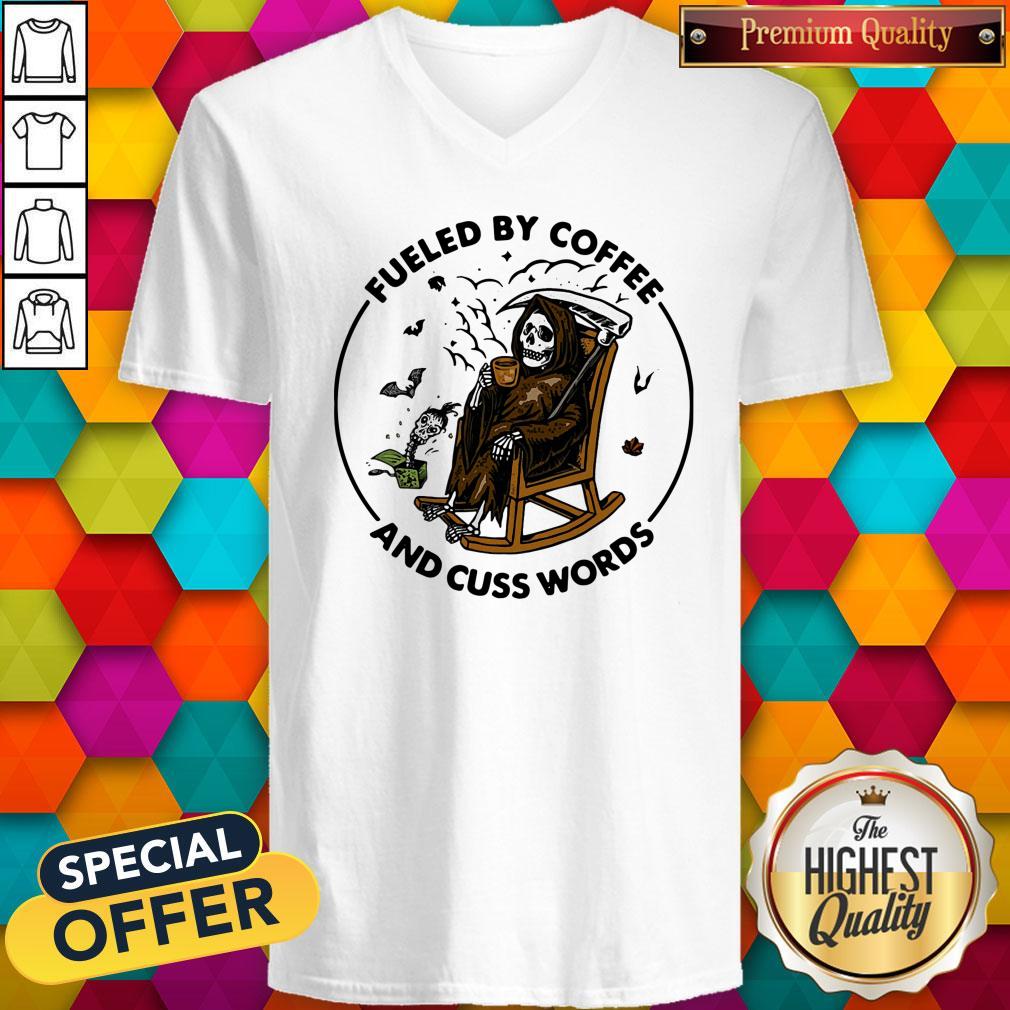 Skeleton Fueled By Coffee And Cuss Words Shirt - Image 2