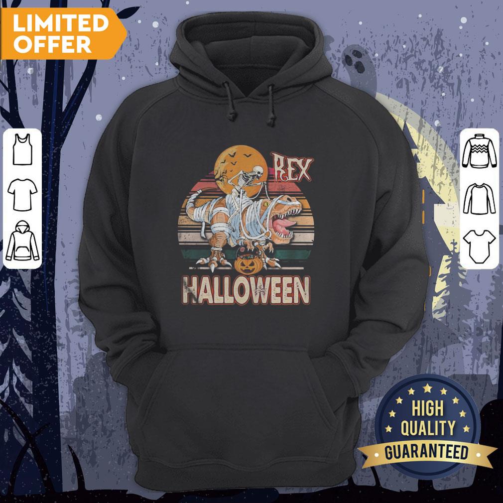 Skeleton Riding Mummy Saurus Rex Halloween Vintage Retro Shirt - Image 5