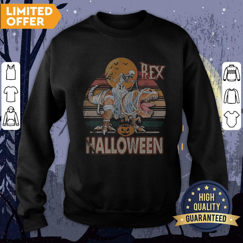 Skeleton Riding Mummy Saurus Rex Halloween Vintage Retro Shirt - Image 4