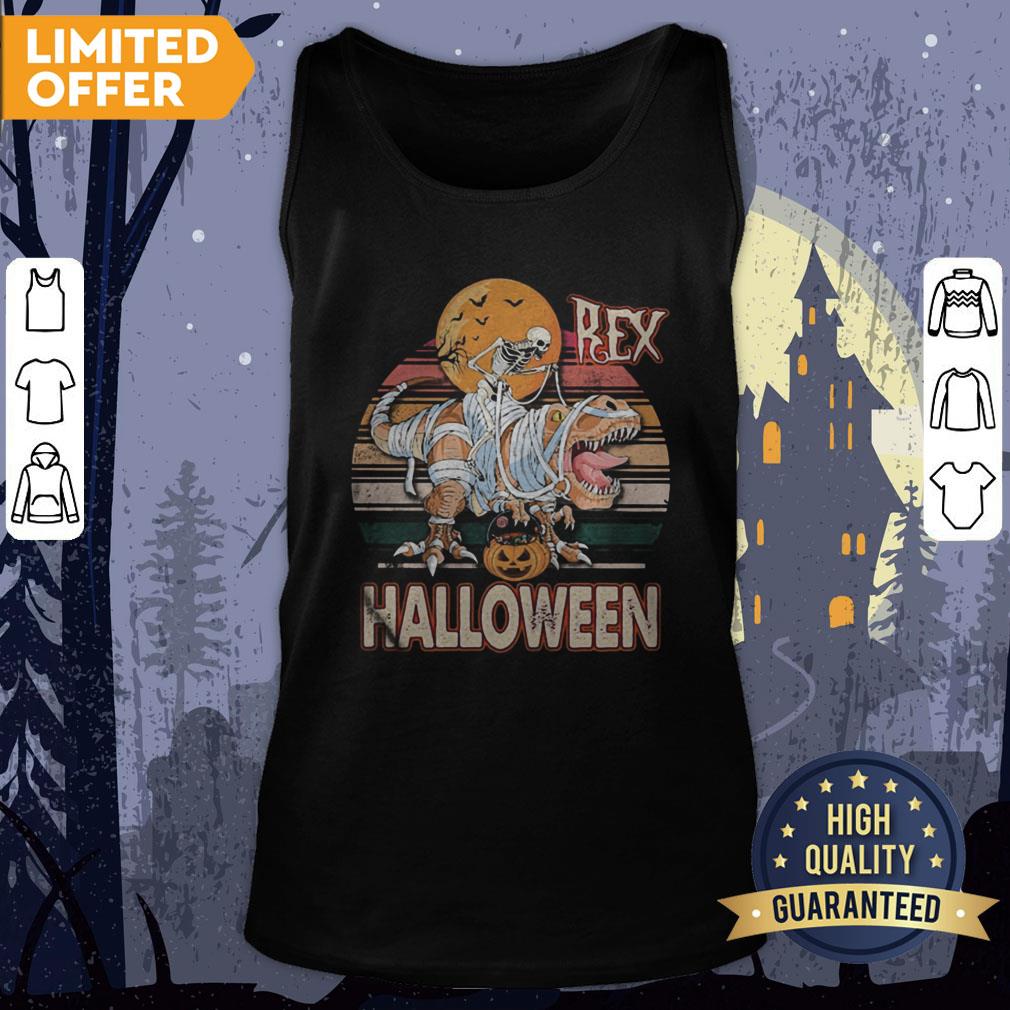 Skeleton Riding Mummy Saurus Rex Halloween Vintage Retro Shirt - Image 2