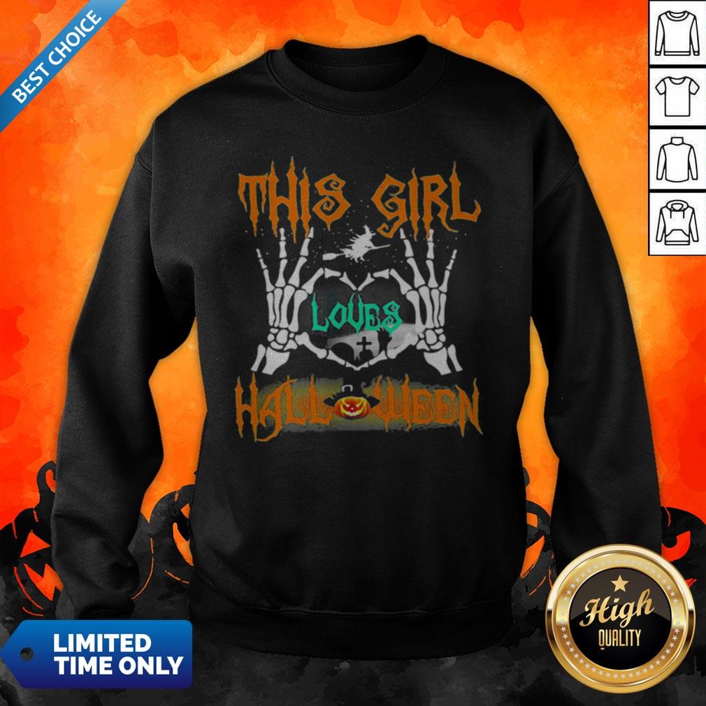 Skeleton This Girl Loves Halloween Heart Shirt - Image 3