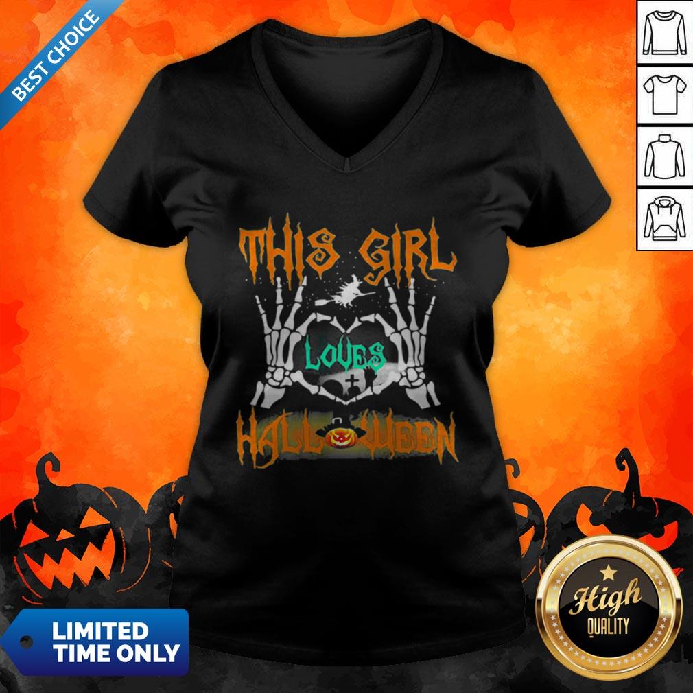 Skeleton This Girl Loves Halloween Heart Shirt - Image 5