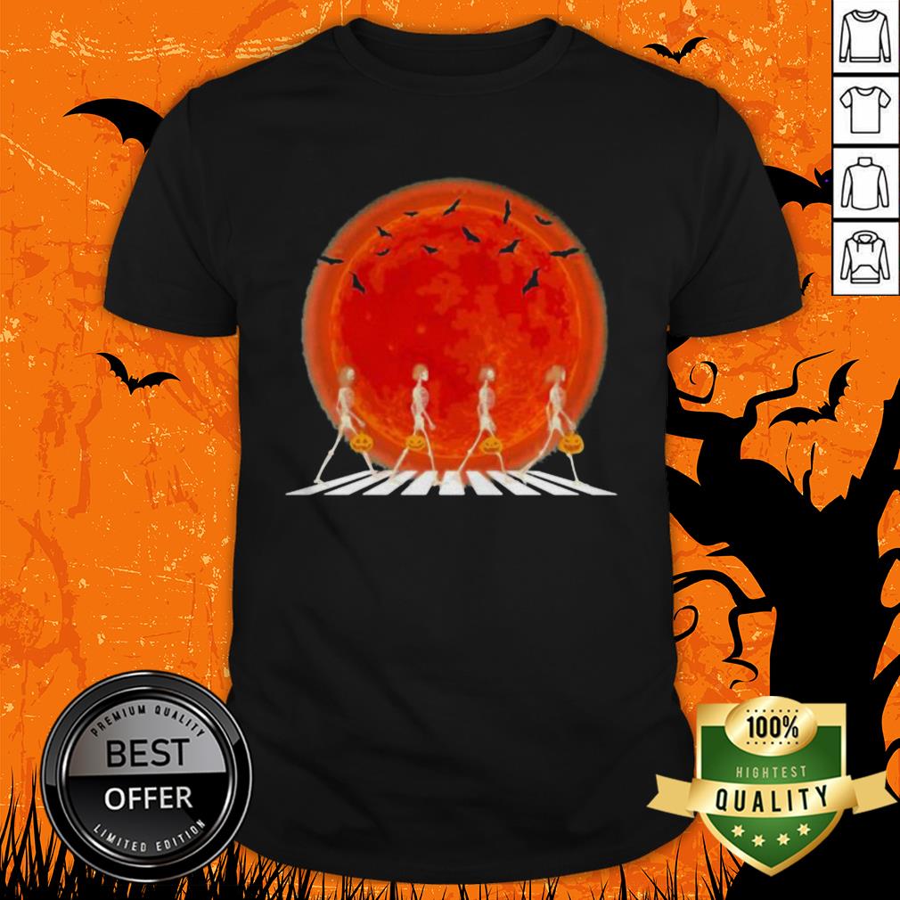 Skeleton Walking Crossing The Line Halloween Sunset Shirt