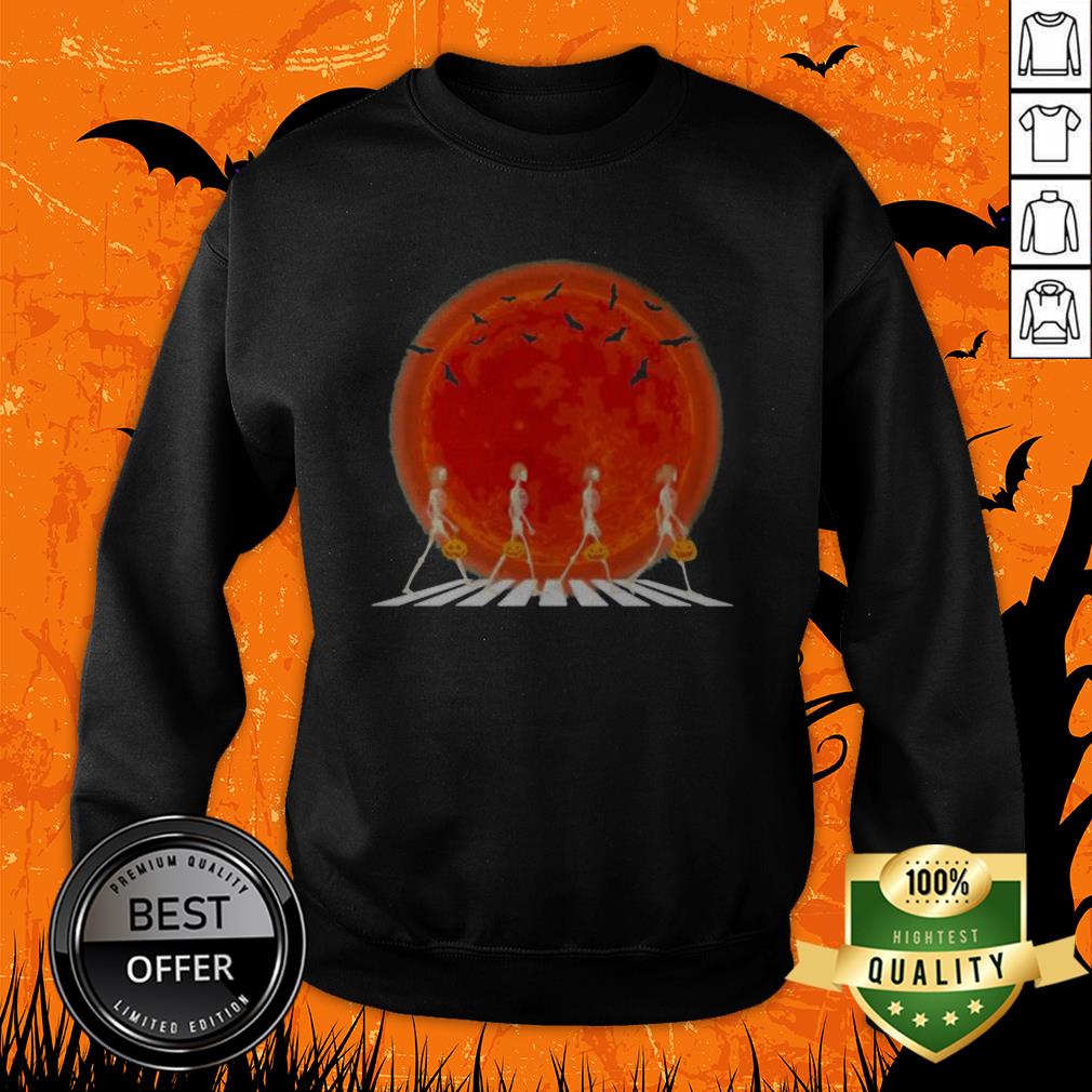 Skeleton Walking Crossing The Line Halloween Sunset Shirt - Image 2