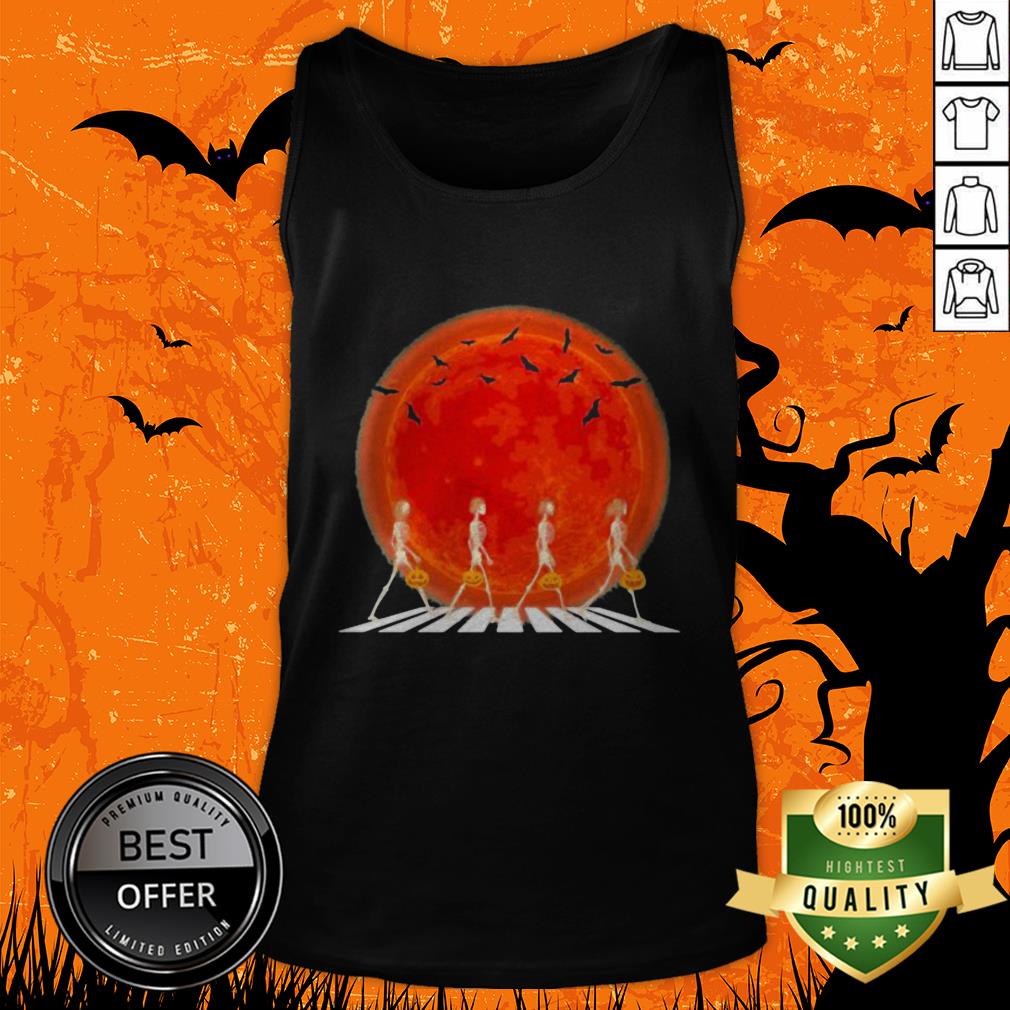 Skeleton Walking Crossing The Line Halloween Sunset Shirt - Image 5
