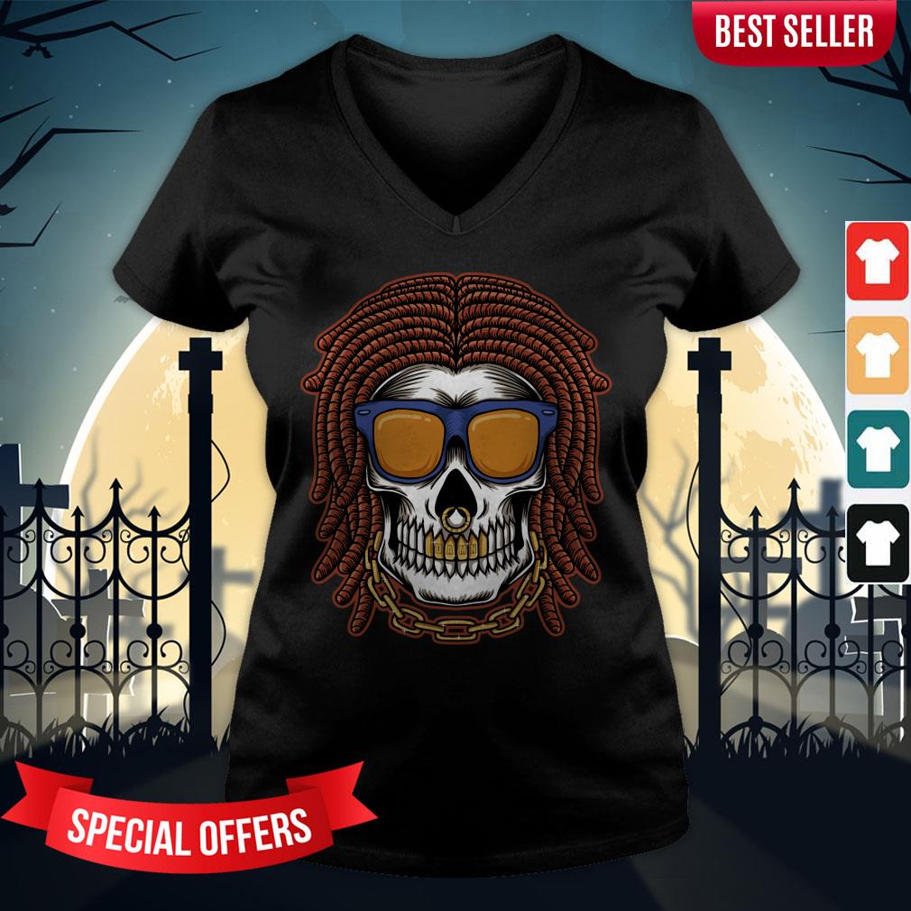 Skull Dreadlocks Head Day Of The Dead Dia De Muertos Vintage Shirt - Image 2