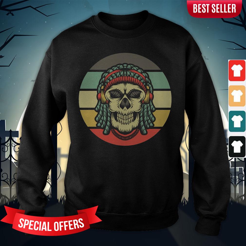 Skull Dreadlocks Headphone Day Of The Dead Retro Vintage Shirt - Image 4