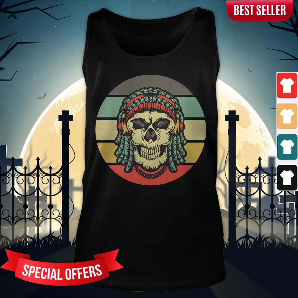 Skull Dreadlocks Headphone Day Of The Dead Retro Vintage Shirt - Image 3