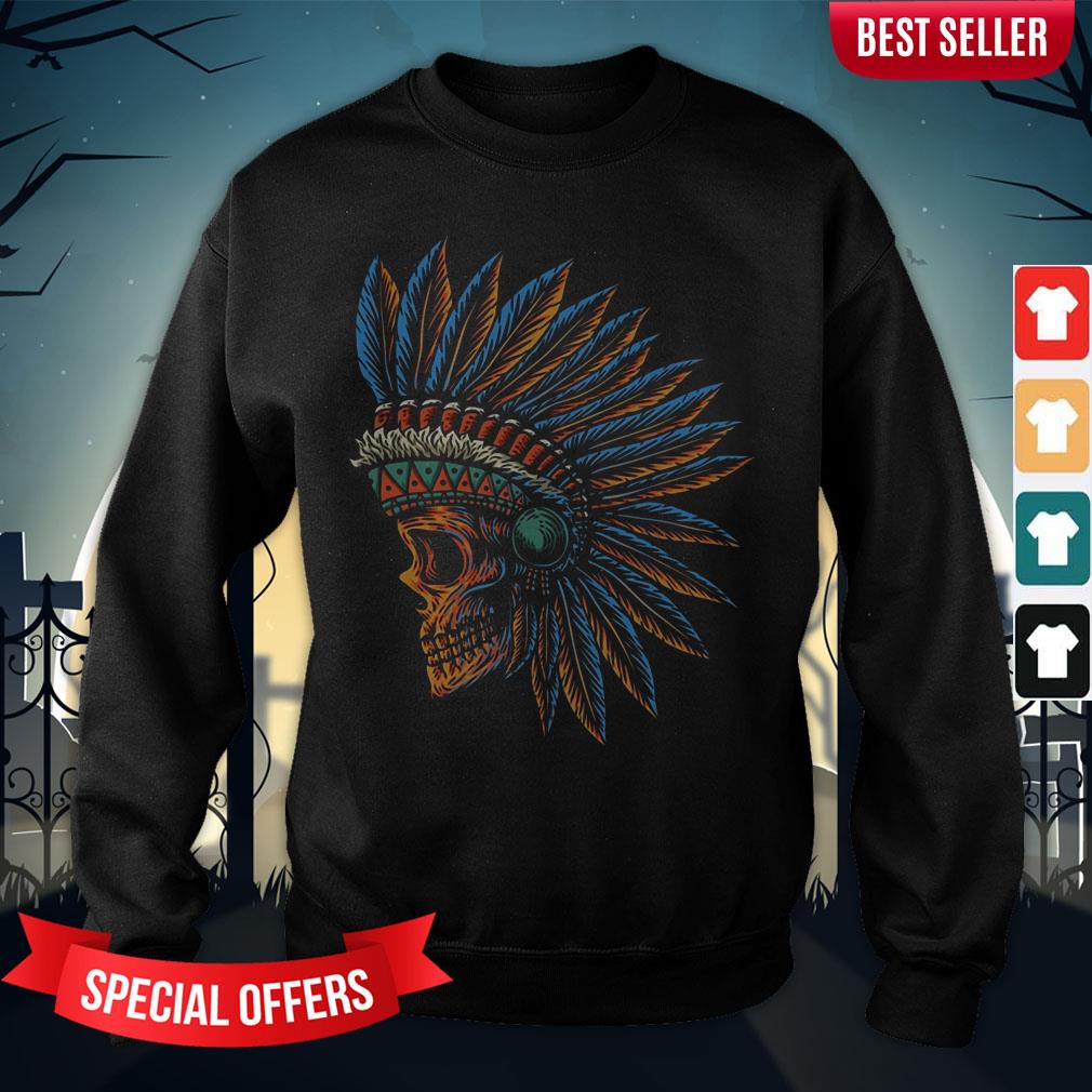 Skull Indian Side Position Day Of The Dead Retro Vintage Shirt - Image 4