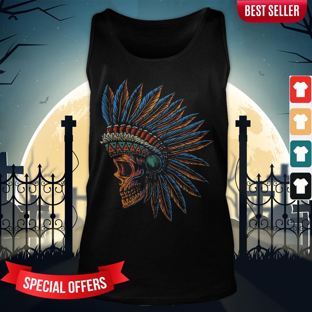 Skull Indian Side Position Day Of The Dead Retro Vintage Shirt - Image 3