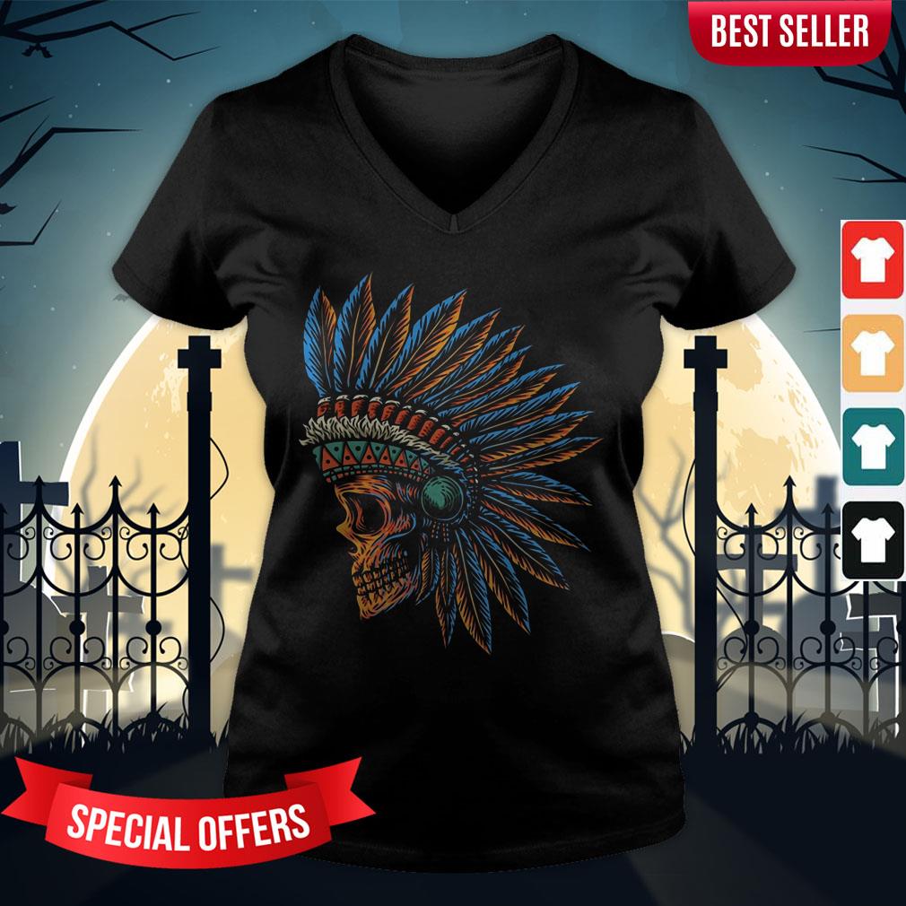 Skull Indian Side Position Day Of The Dead Retro Vintage Shirt - Image 2