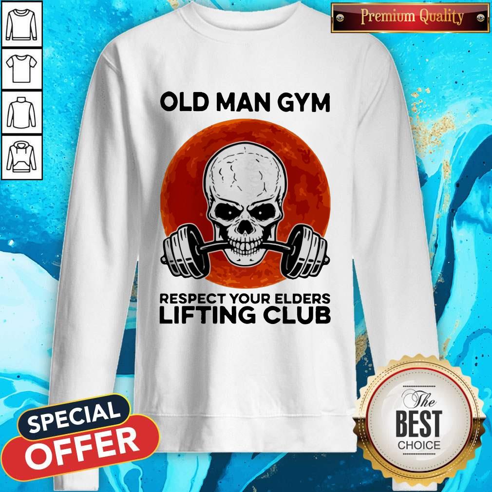 Skull Old Man Gym Respect Your Elders Lifting Club Moon Shirt - Image 5